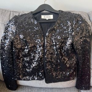 Black sequin collarless blazer